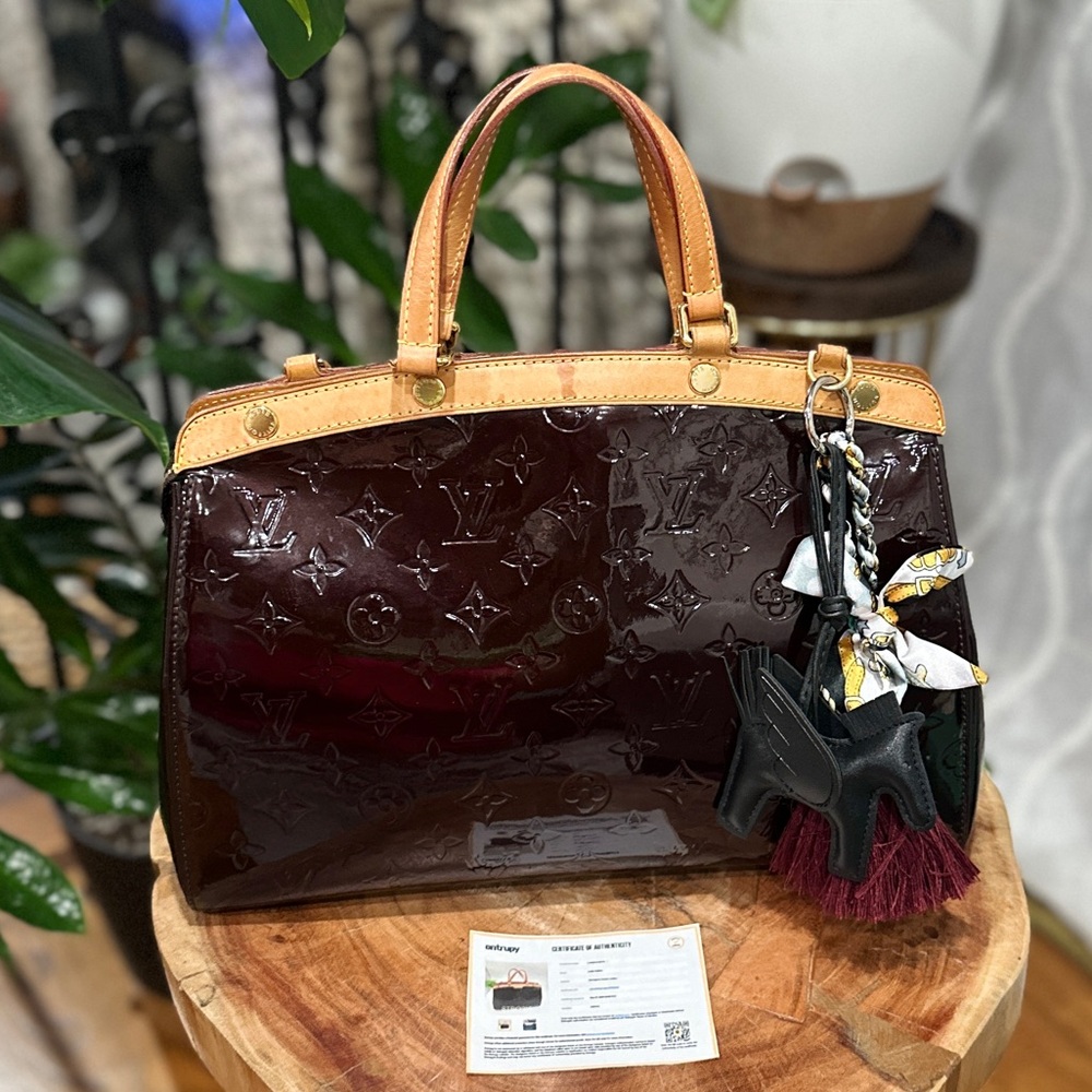 Louis Vuitton Vernis Brea MM Amarante Patent Leather Bag Entrupy COA